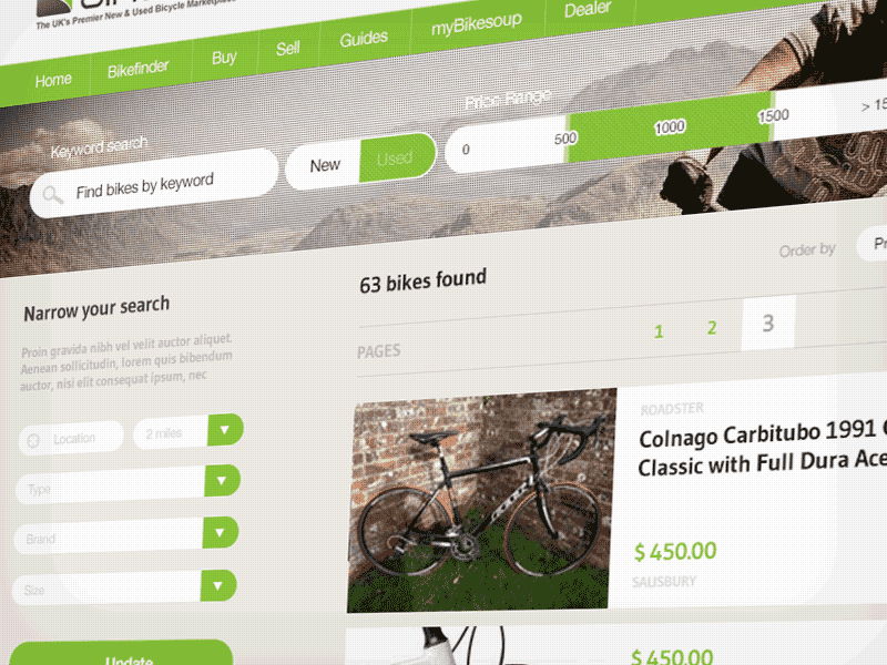 Bikesoup — search results screen