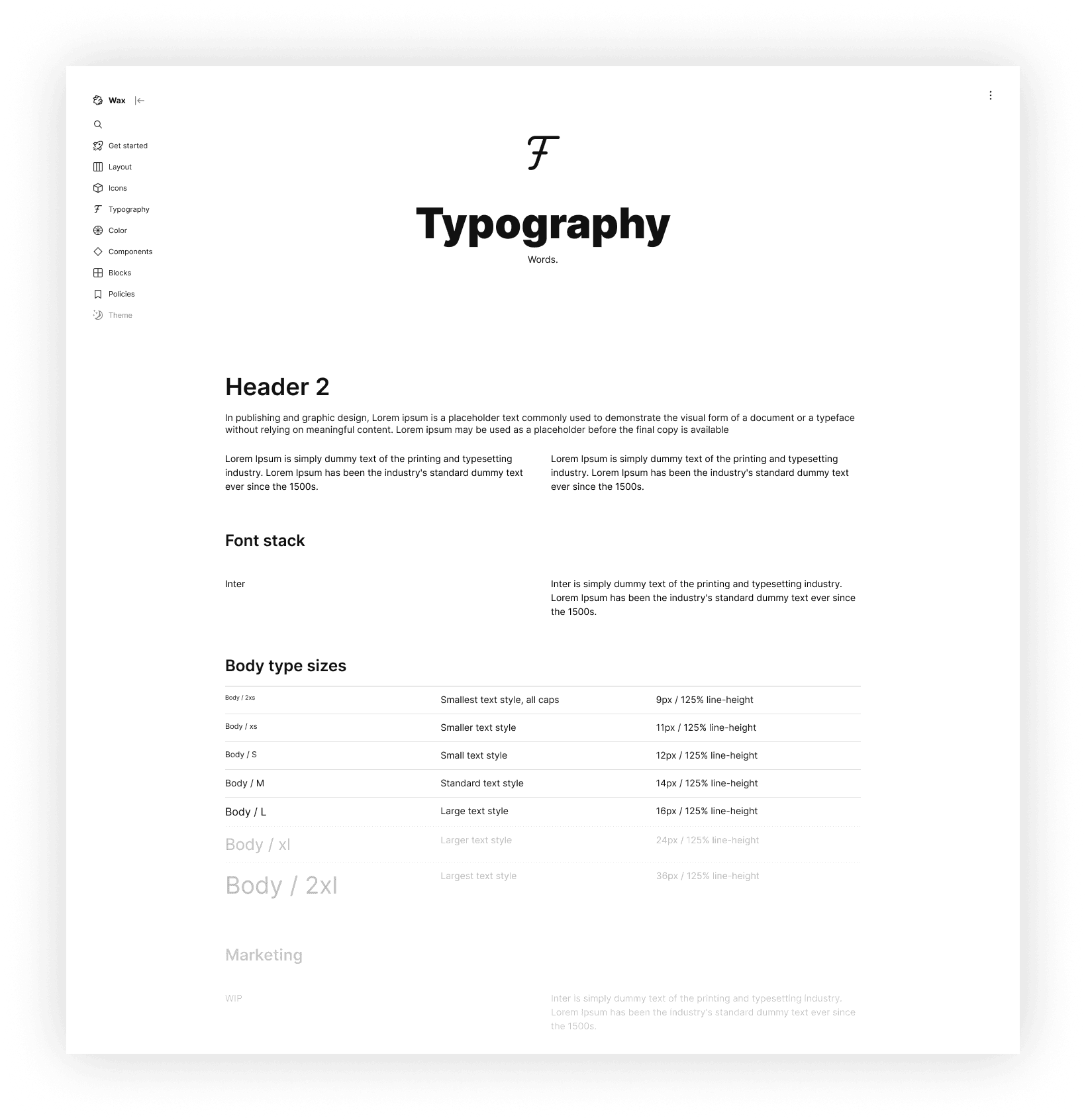 Wax — typography system exploring how type tokens and typographic rails could scale within a next-generation architecture