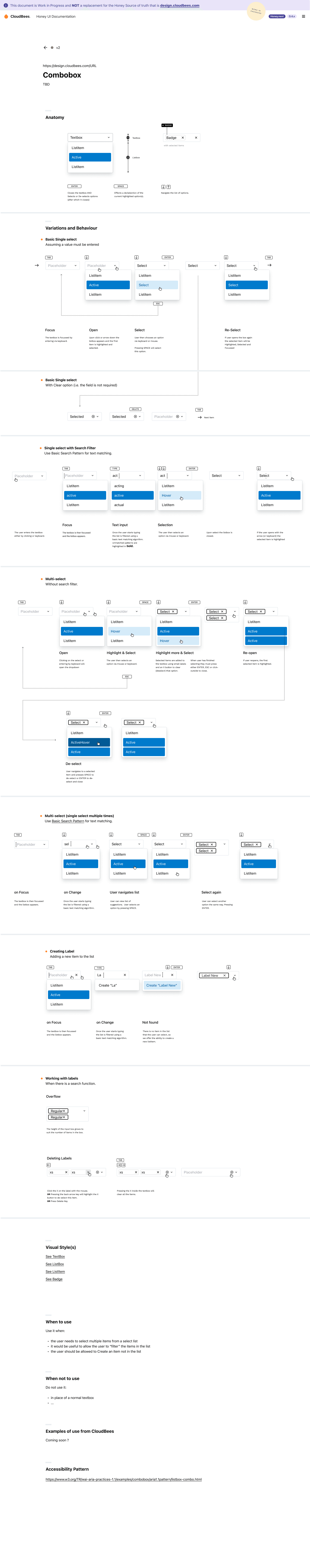 Honey UI v3 — Combobox component with search, multi-select, and grouped option variants