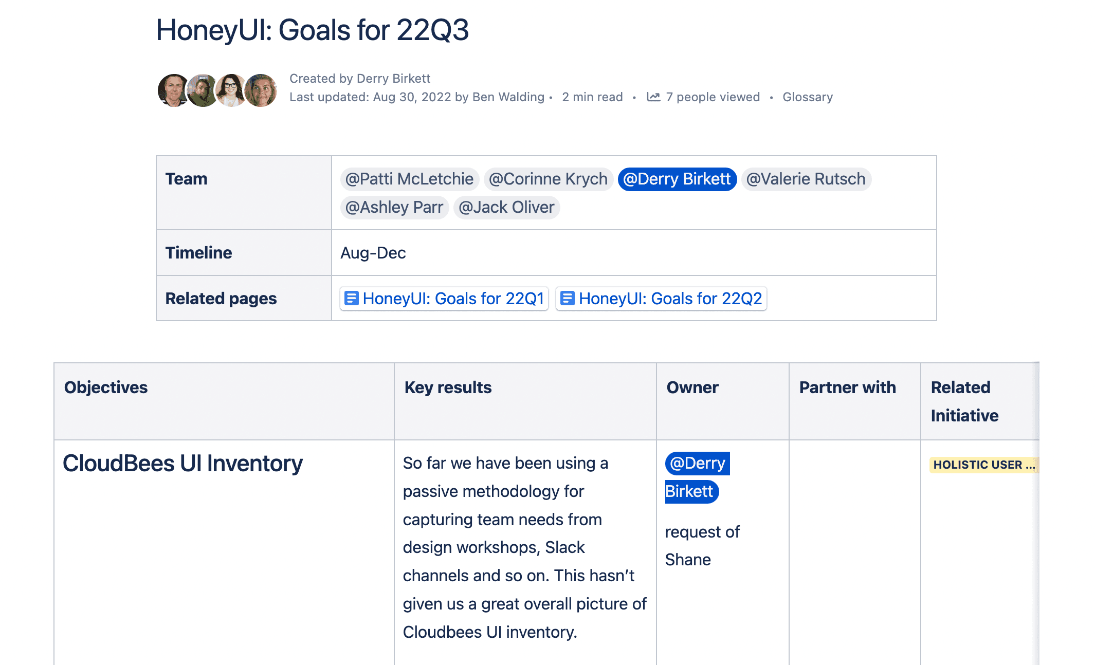 Honey UI — design system goals slide outlining the strategic pillars and adoption targets