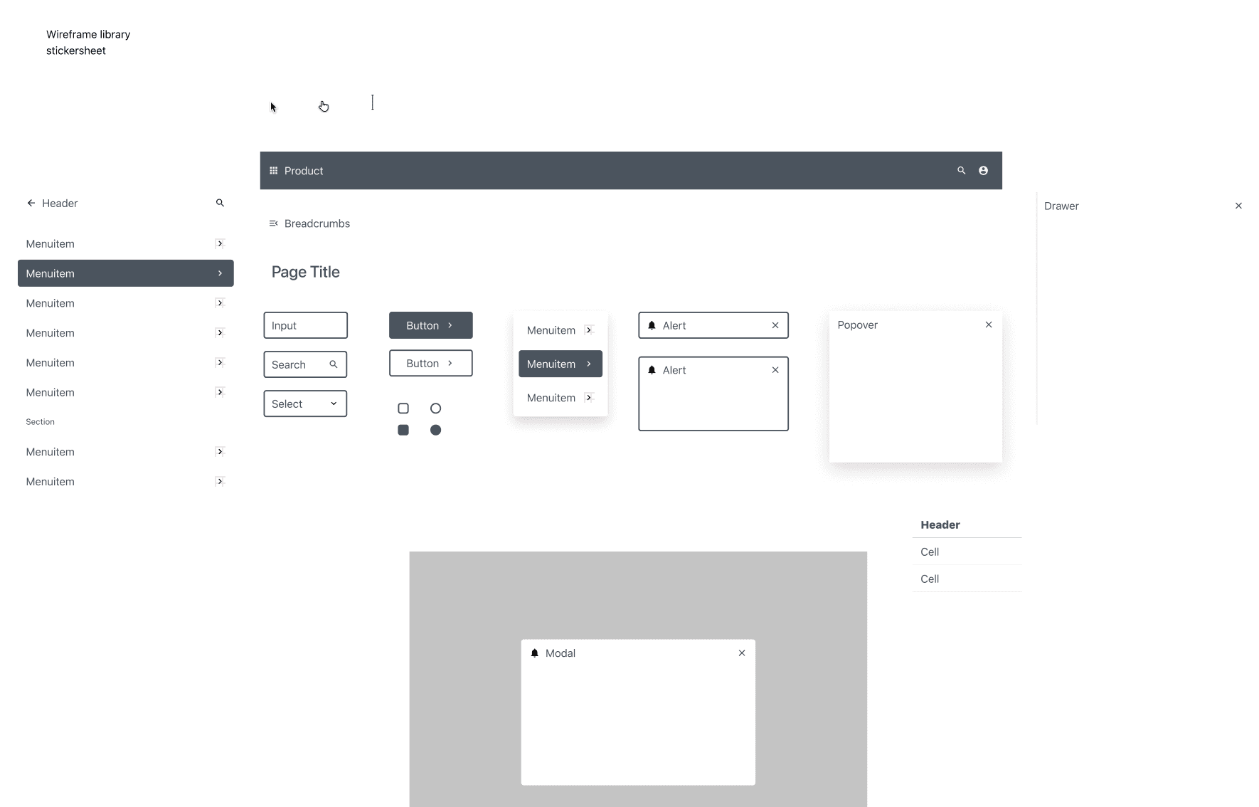Honey UI — wireframe kit for design-phase prototyping, built from Honey component structures