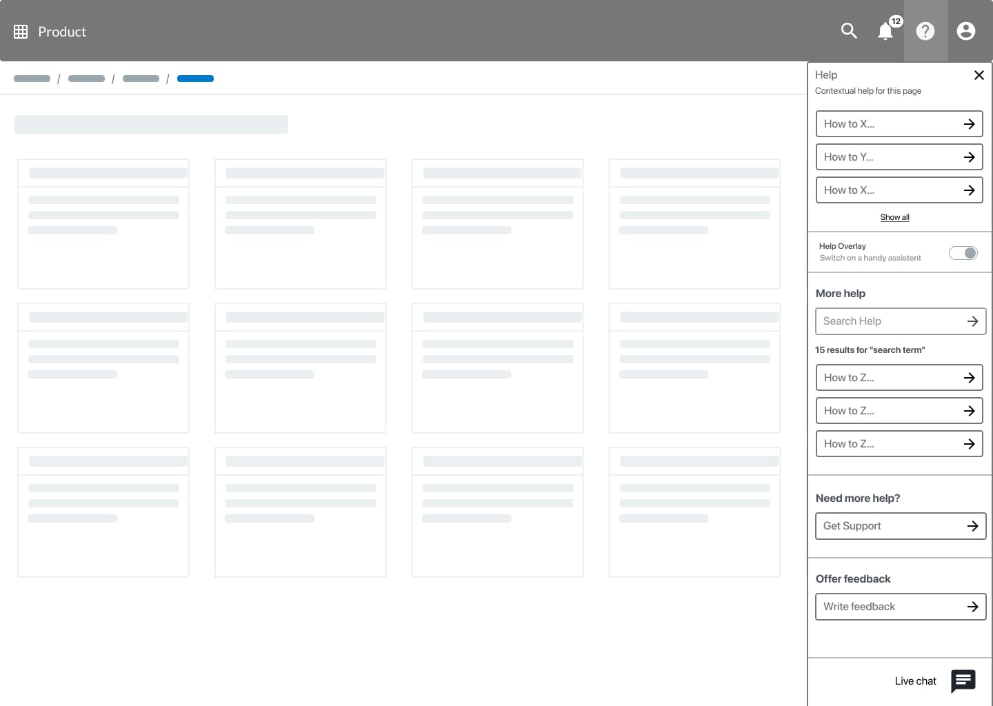 CloudBees PLI — contextual help panel showing page-specific how-to links, help search, help overlay toggle, get support, and live chat