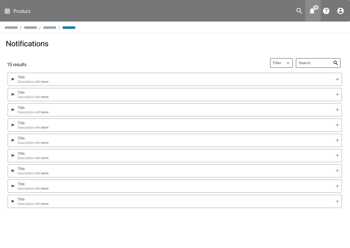 CloudBees PLI — full notifications page with searchable, filterable list of 15 notifications