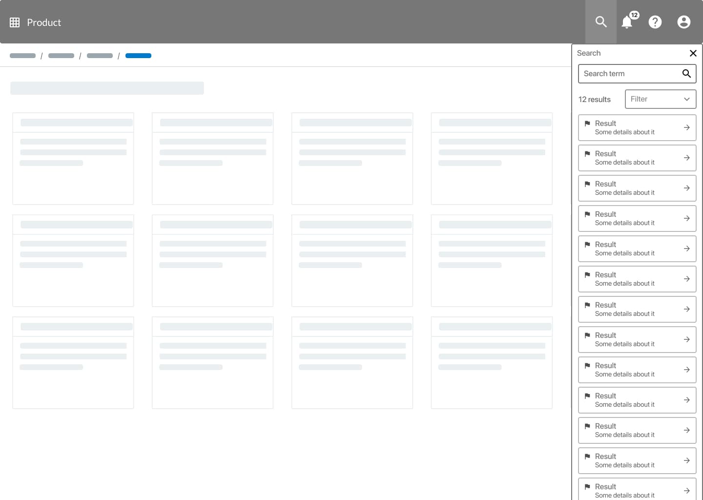 CloudBees PLI — search results right panel with filterable list of 12 results, non-disruptive to current page context