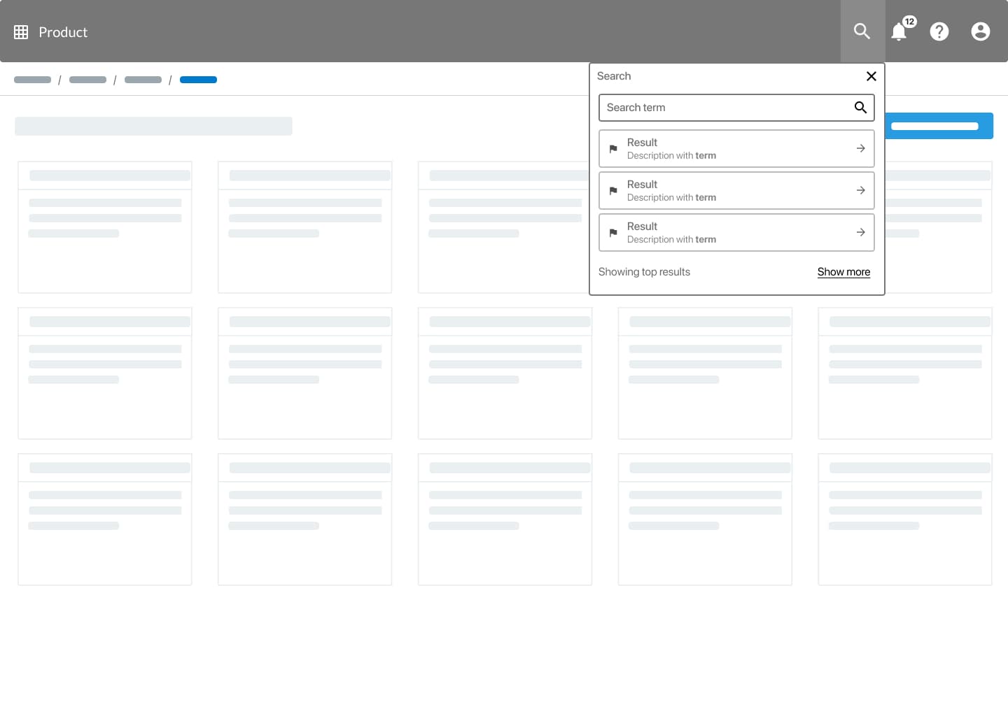 CloudBees PLI — search typeahead dropdown showing top results with highlighted search term and show more link