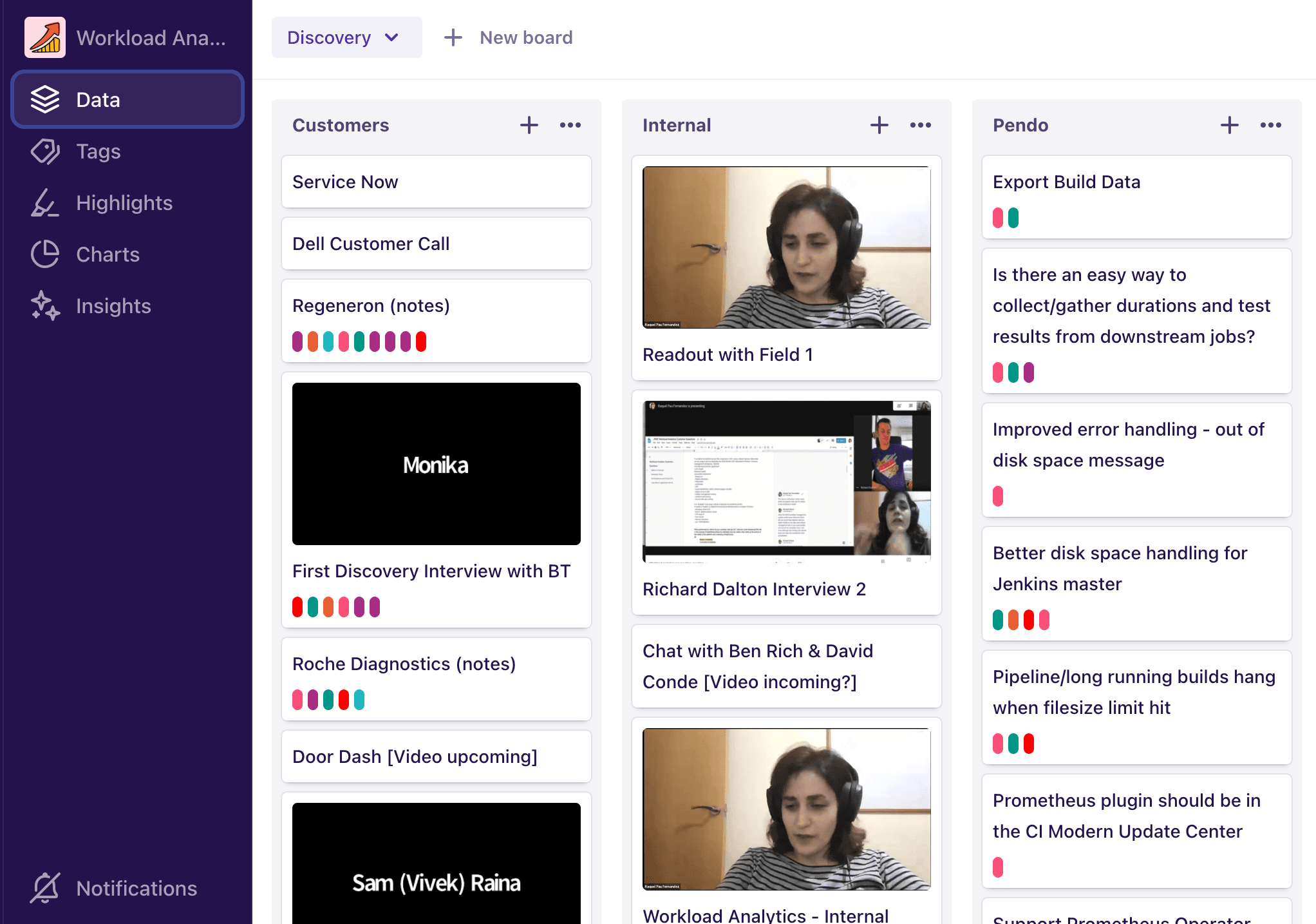 CloudBees research — Dovetail interview data and tagging