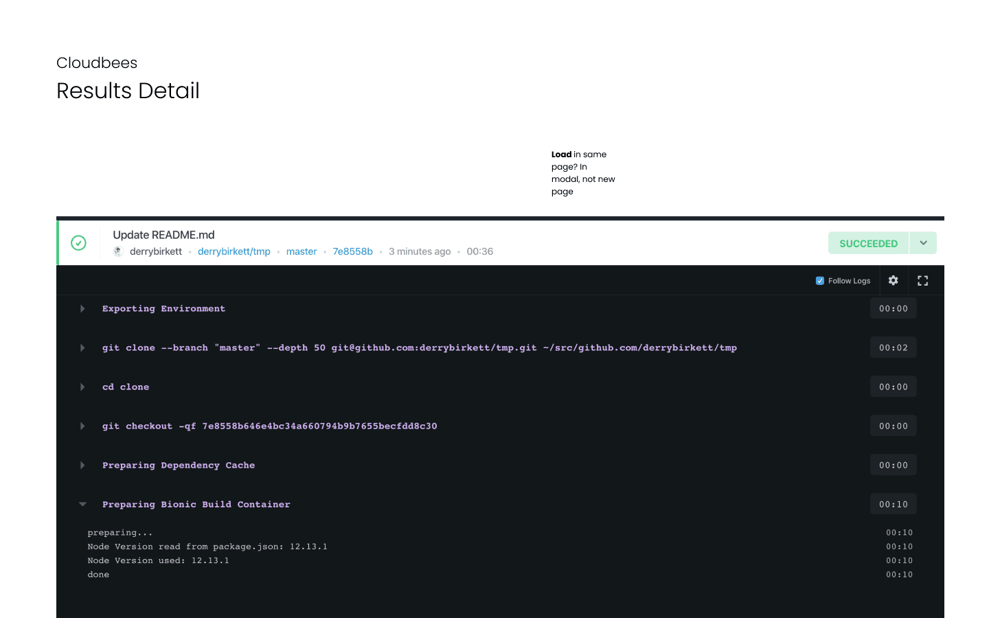 Codeship — current results detail view