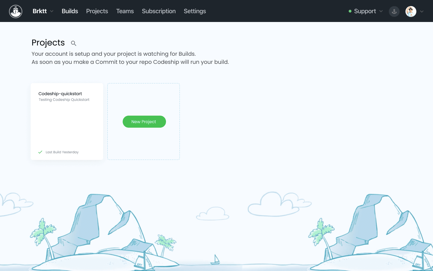 Codeship — projects dashboard with illustrated background