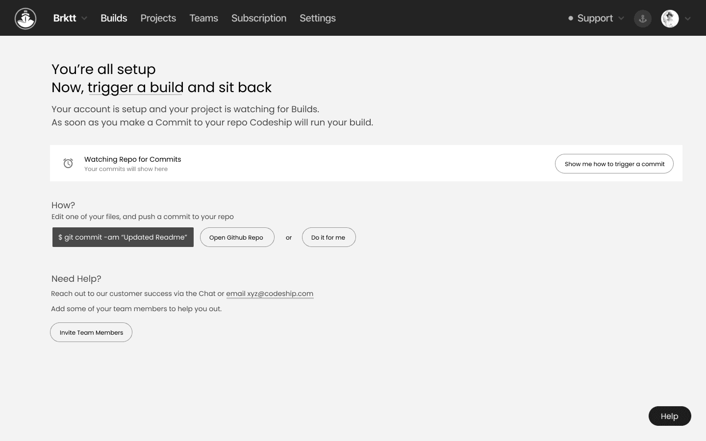 Codeship — trigger a build screen