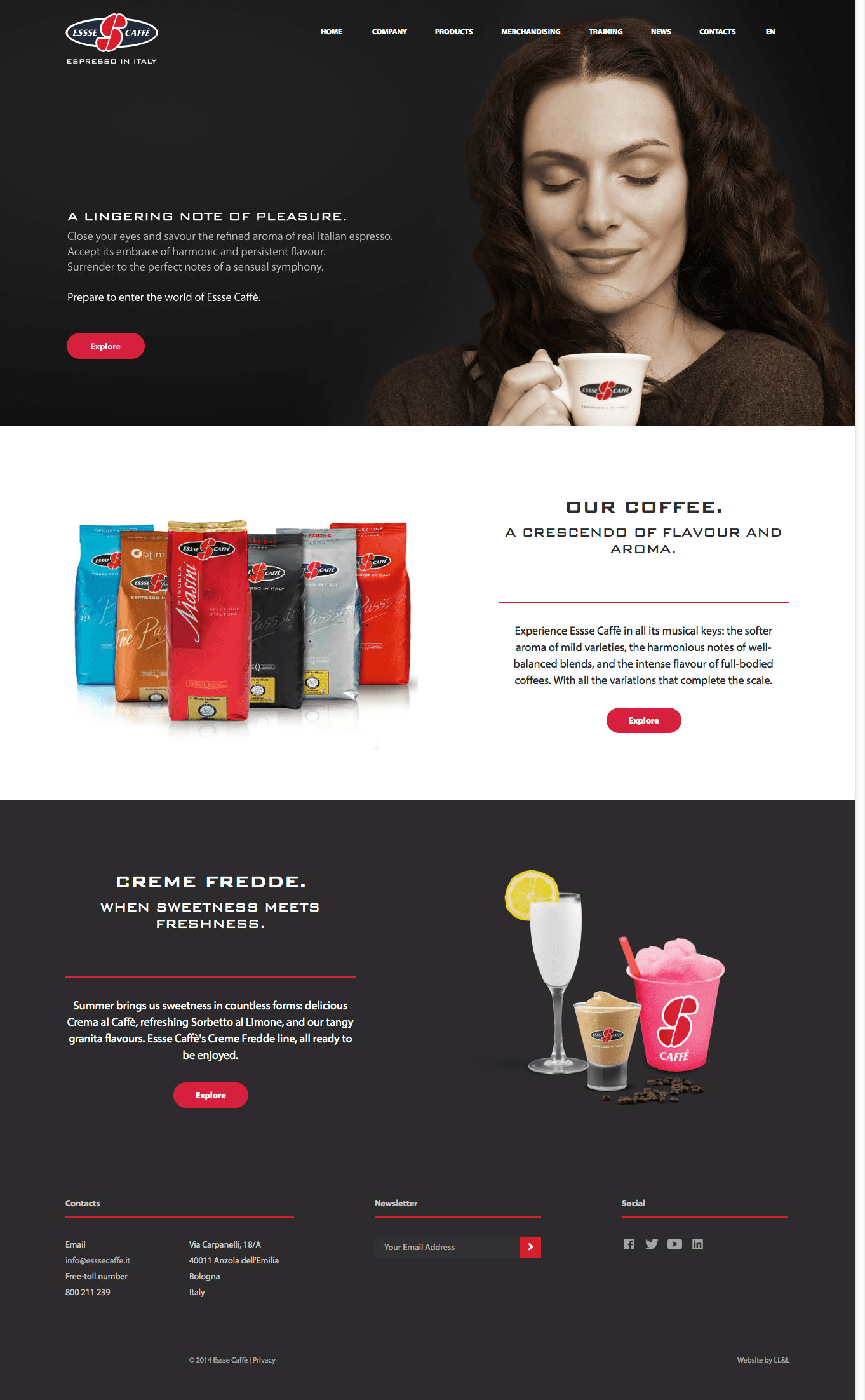 Essse Caffè homepage — full layout