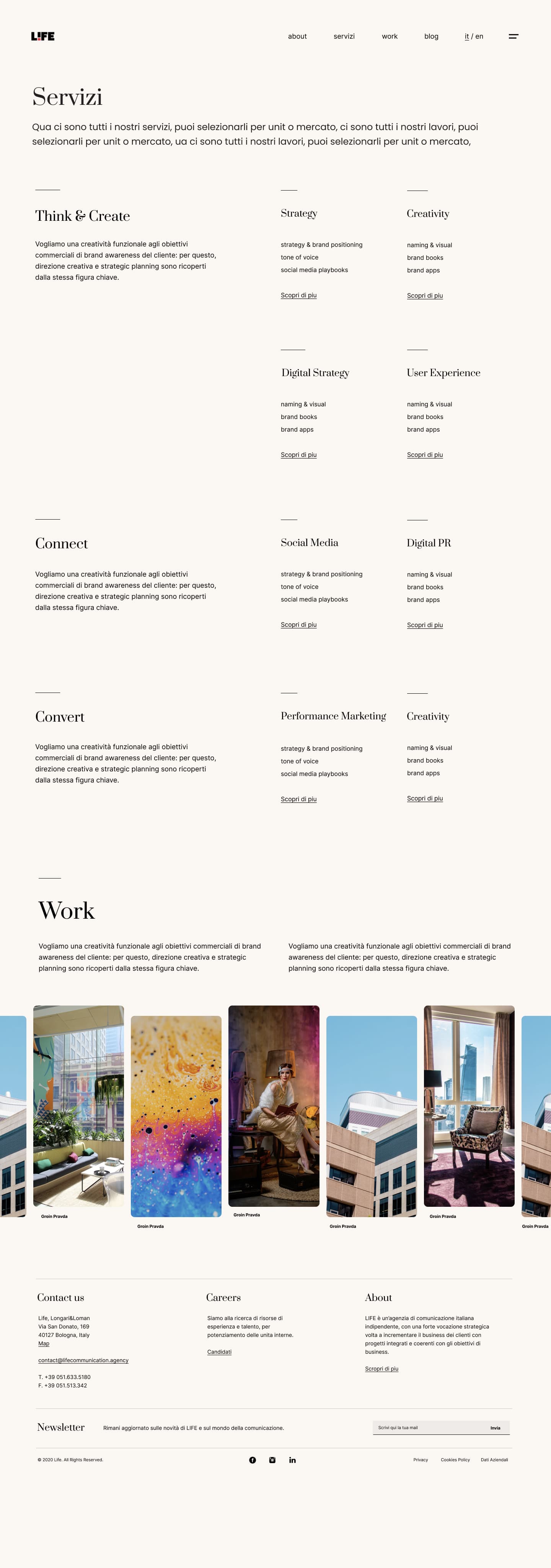 Life! agency site — Servizi