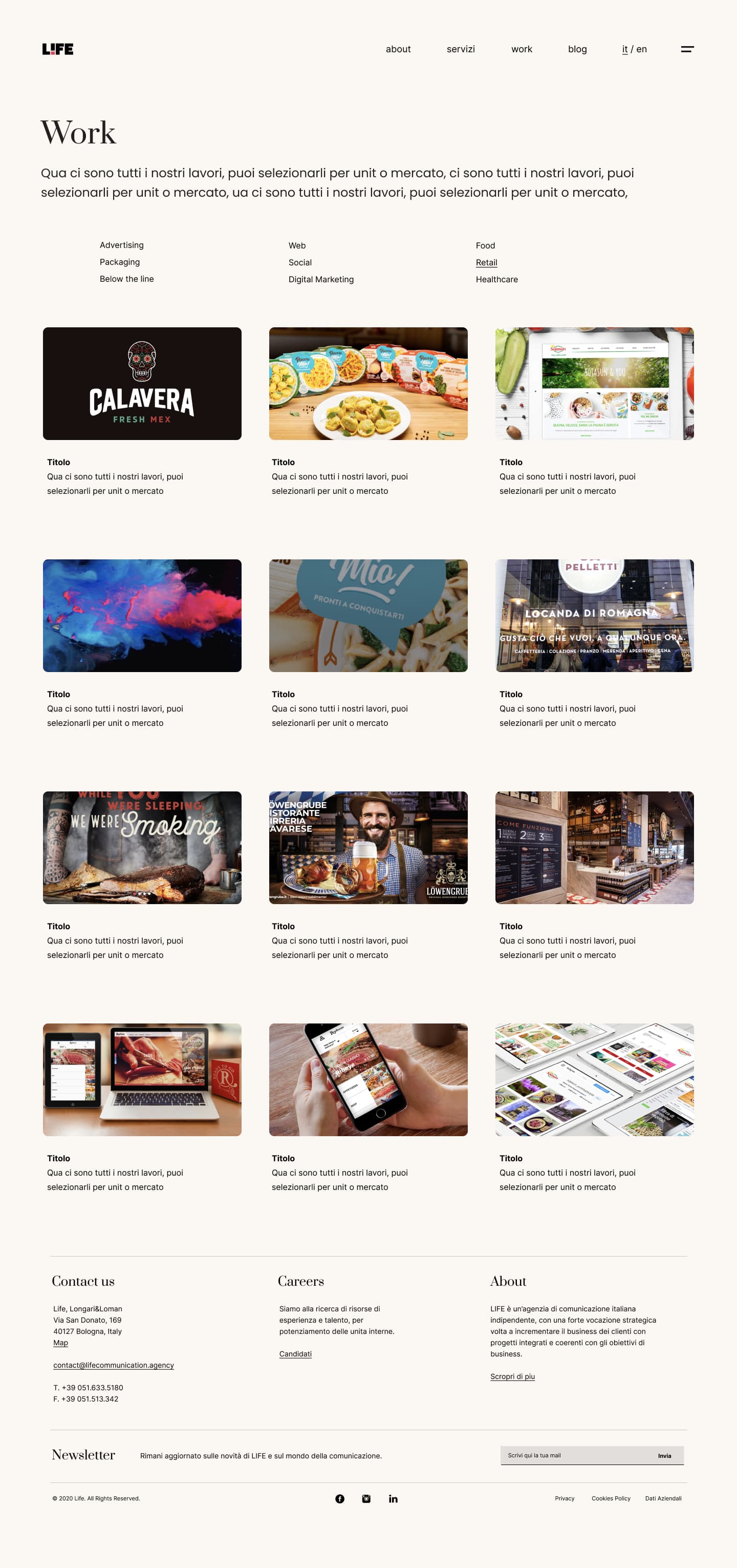 Life! agency site — Work index