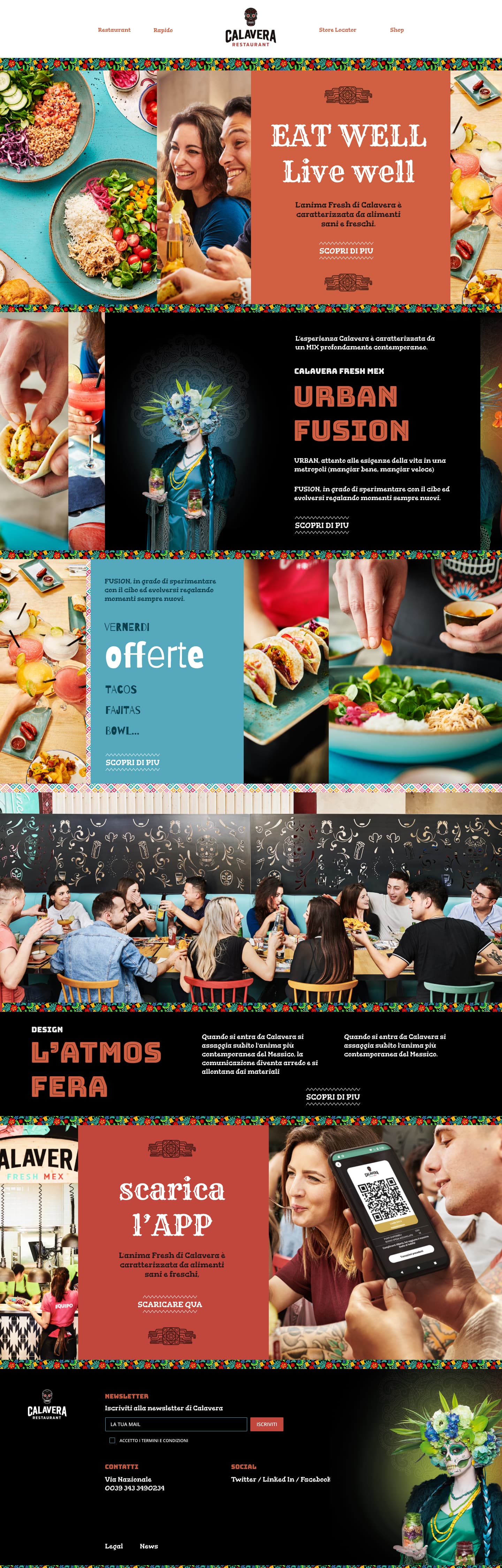 Calavera homepage — full layout