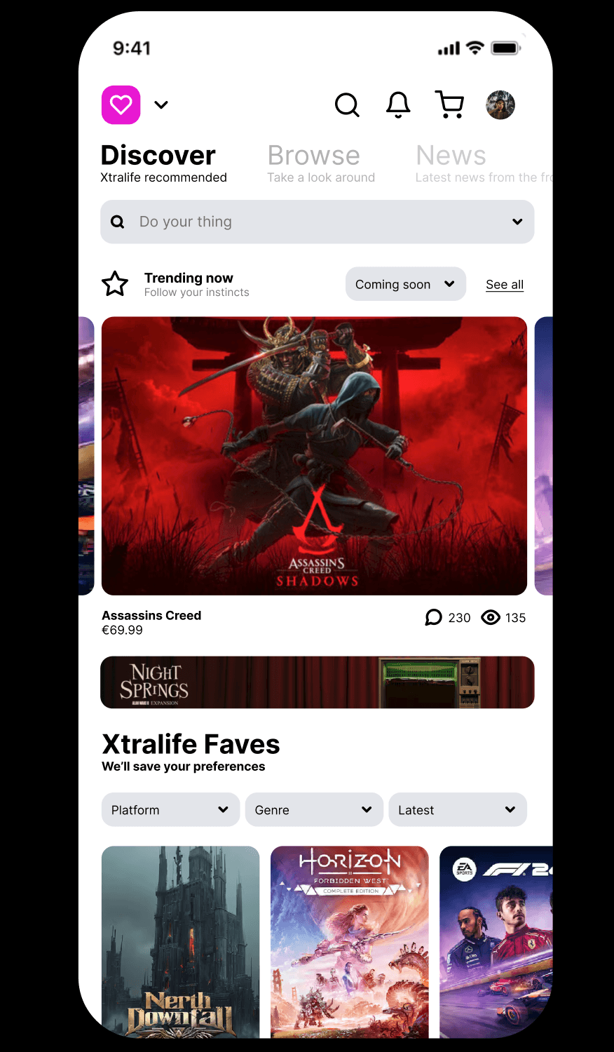 xtralife — mobile primary screen