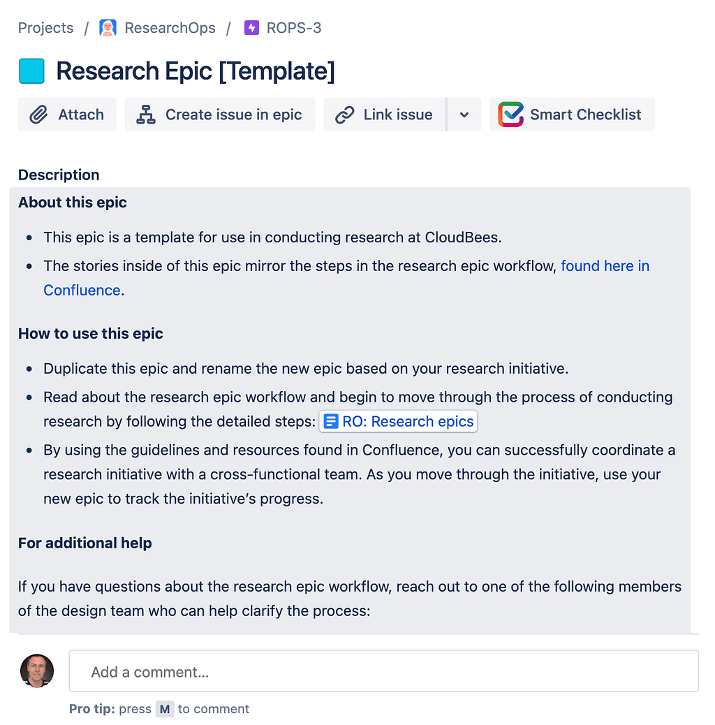Research Ops — Jira Research Epic template