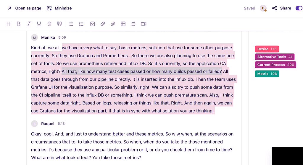 Research Ops — tagging example in Dovetail