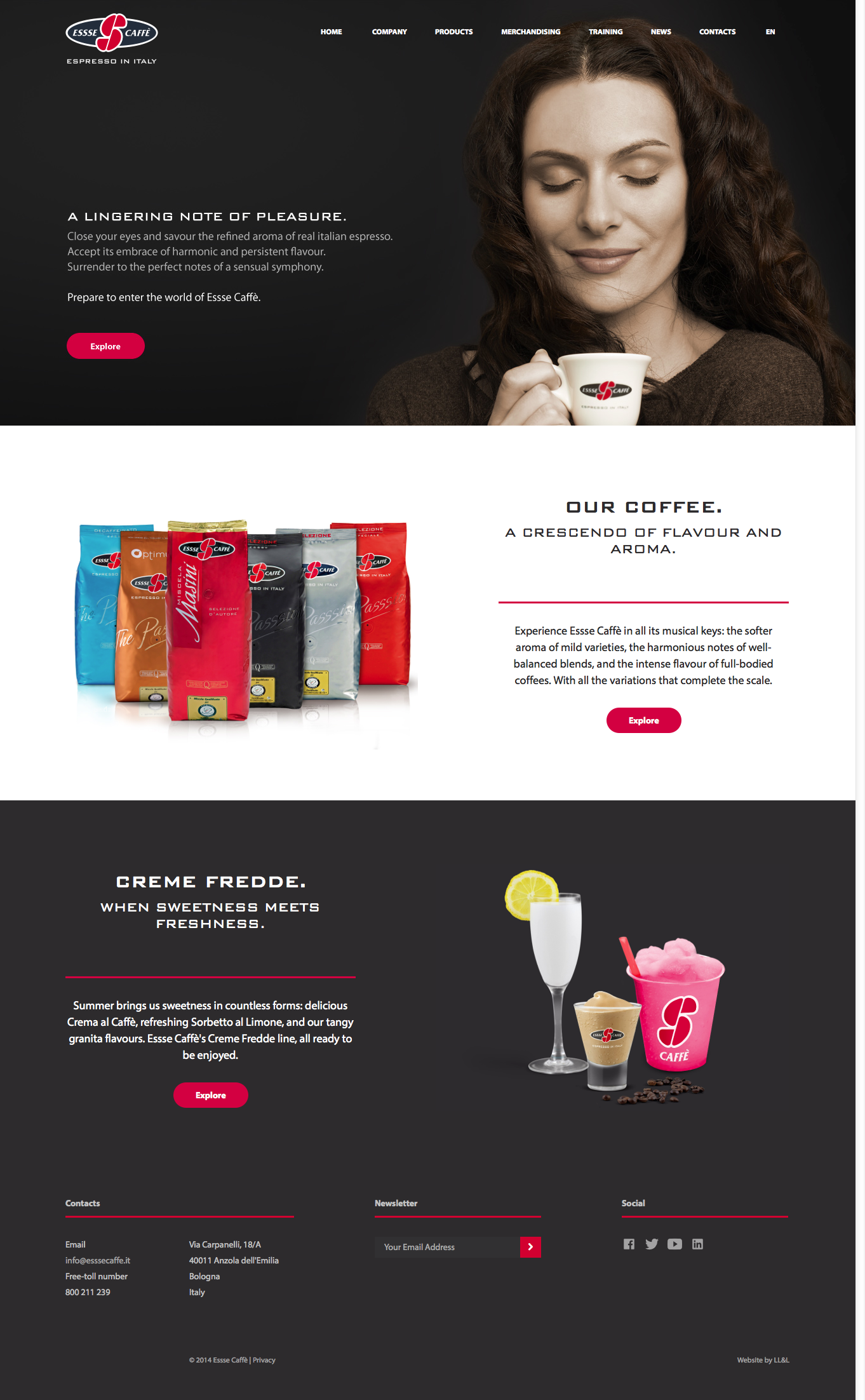 Essse Caffè homepage — full layout