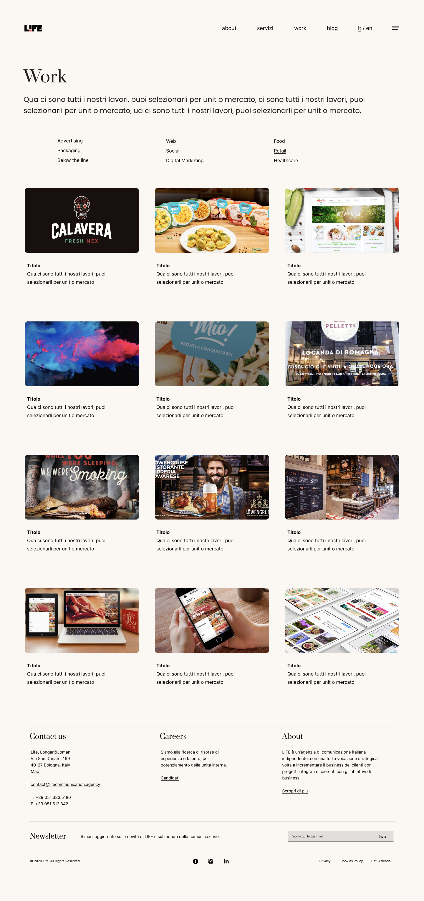 Life! agency site — Work index