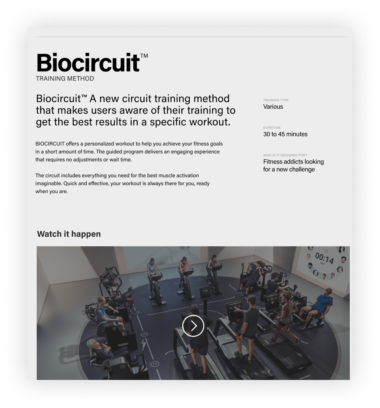 Technogym — light mode, primary view