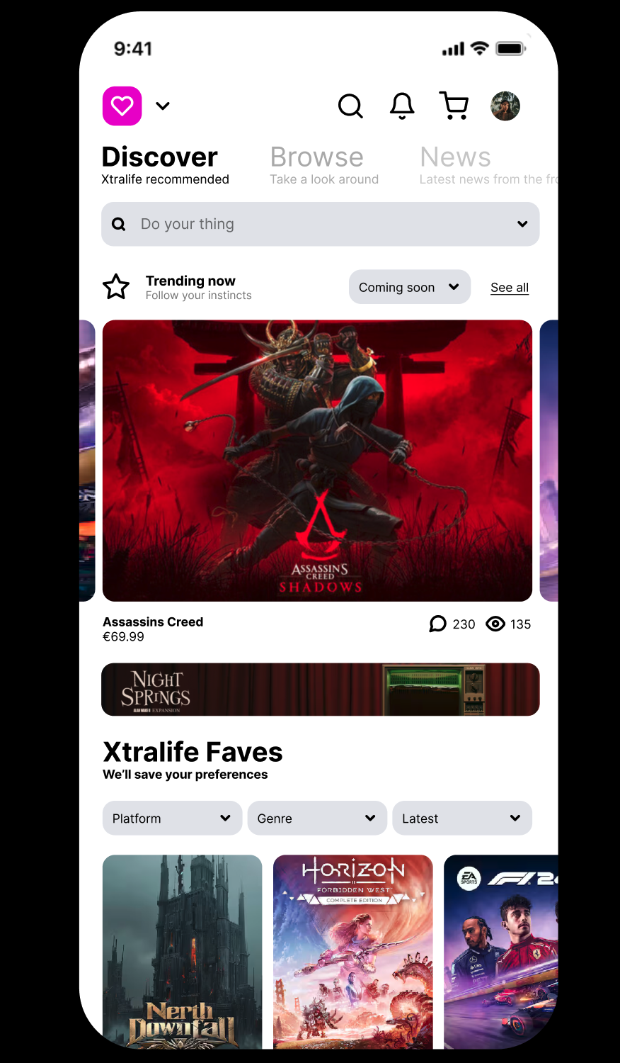 xtralife — mobile primary screen