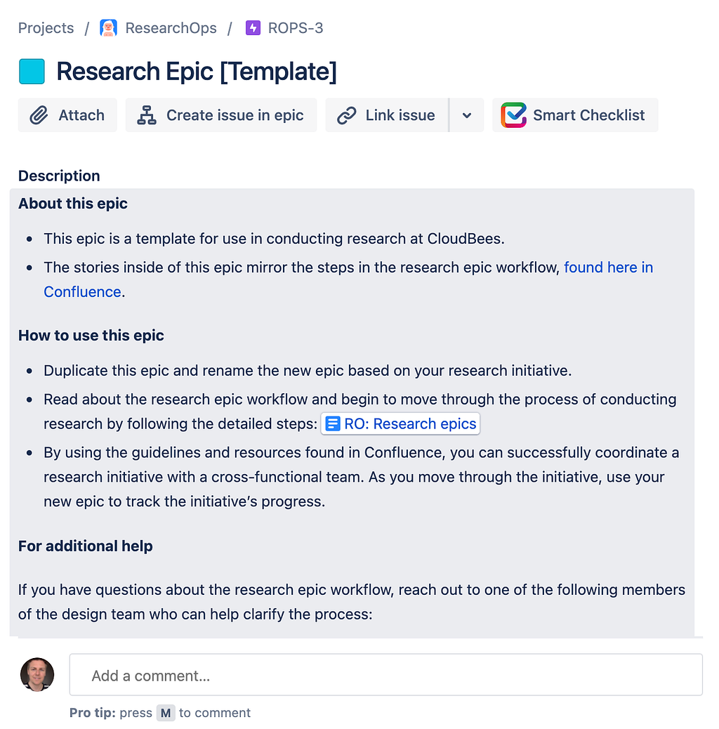 Research Ops — Jira Research Epic template