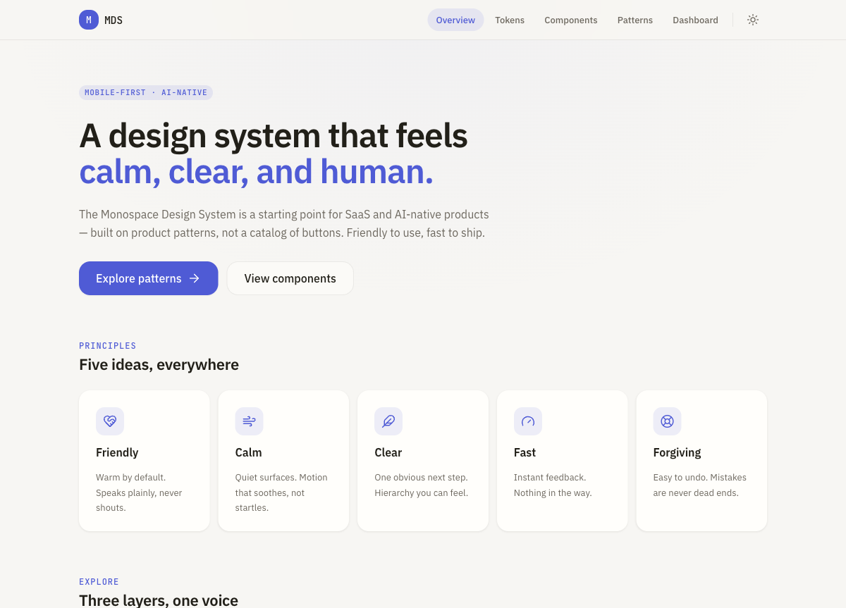 Monospace Design System — desktop view